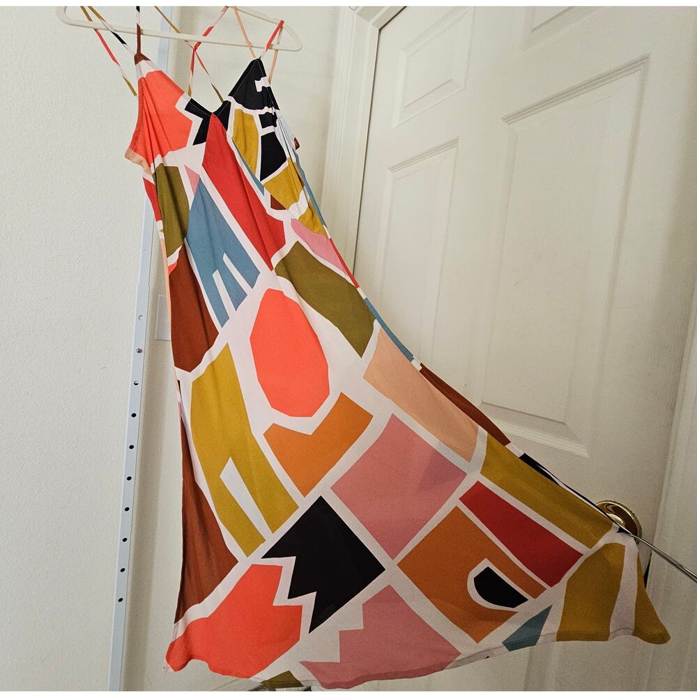 ANTHROPOLOGIE CONDITIONS APPLY Abstract Multicolored Slip Midi Dress Sz M - Picture 8 of 16